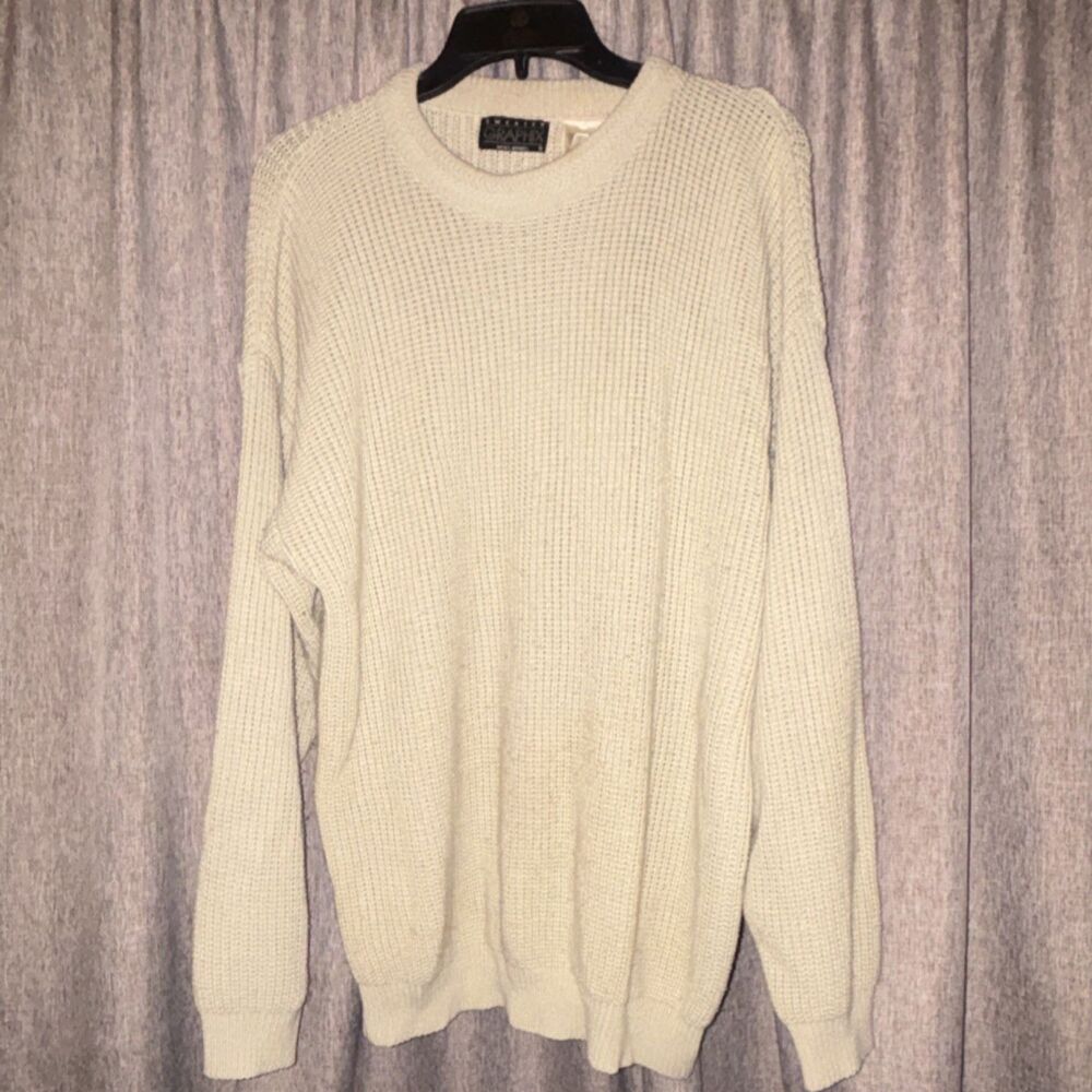 Graphix Men's Waffle-Knit Pullover Sweater Beige Crew Neck Long Sleeve XL